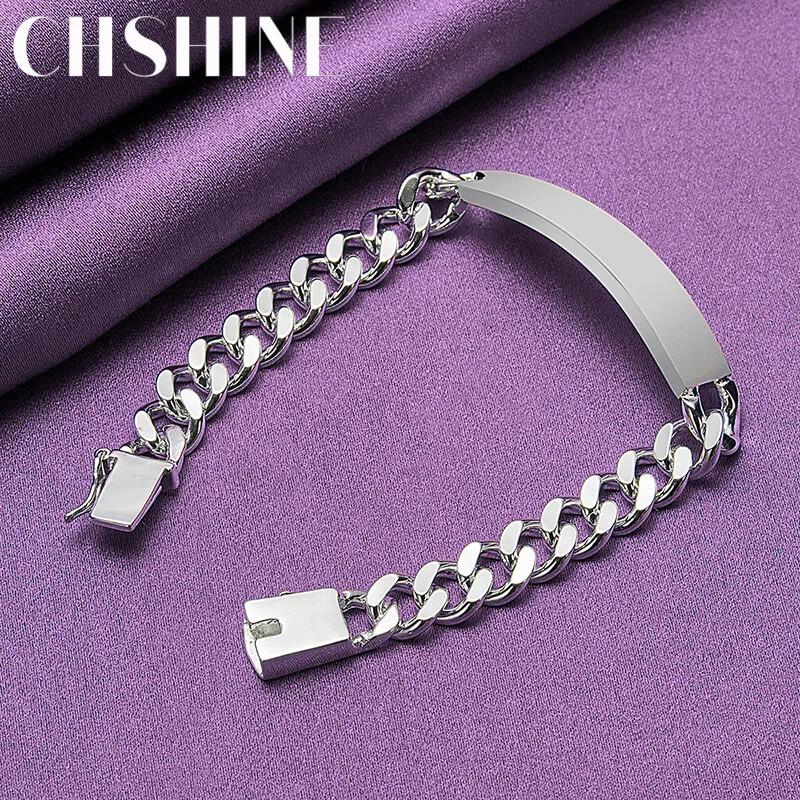CHSHINE 925 Sterling Silver Smooth Brand 10mm Men Side Chain Bracelet Jewelry