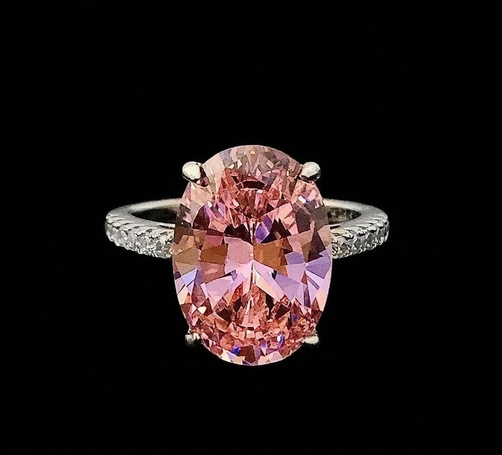 Lab Created Pink Topaz Oval Engagement Ring, 925 Sterling Silver Solitaire Ring