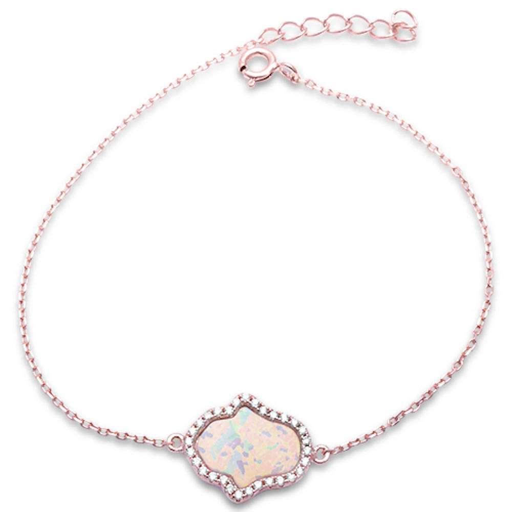 Rose Gold Plated White Opal & Cubic Zirconia Hamsa .925 Sterling Silver Bracelet