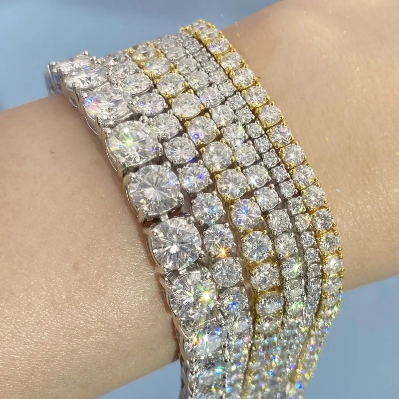 US 2-6.5mm Tennis Bracelet SOLID 925 Sterling Silver MOISSANITE Passes Tester！