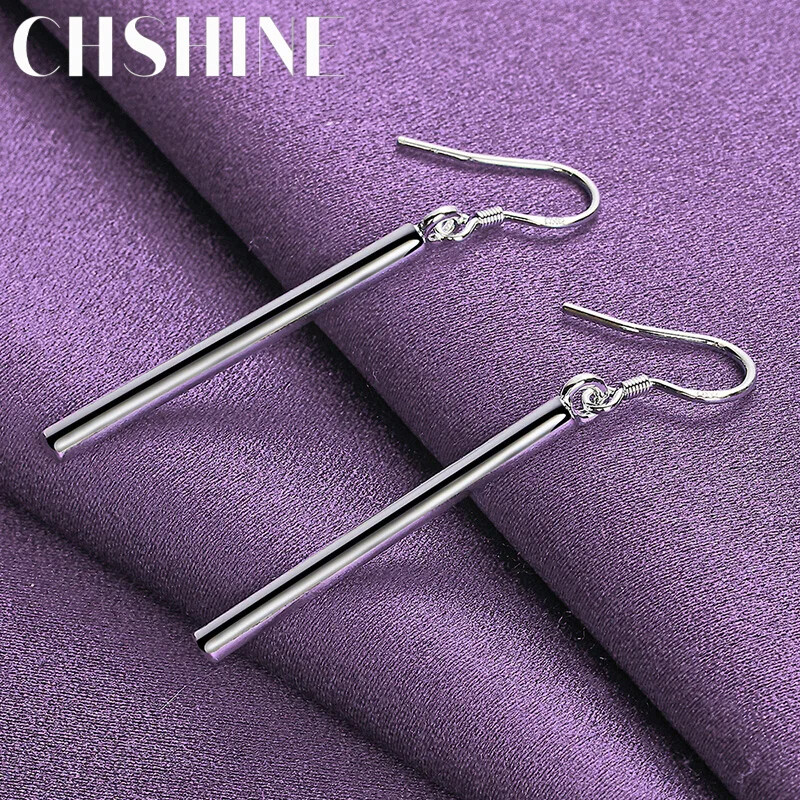 CHSHINE 925 Sterling Silver Smooth Cylinder Earrings For Women Charm Jewelry