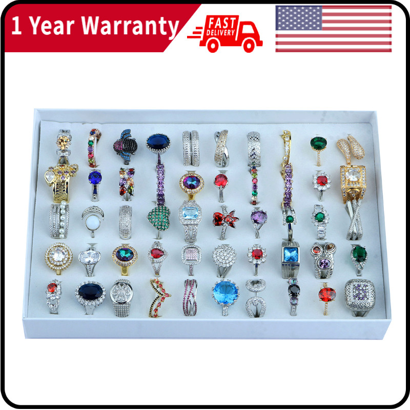 50PCS Wholesale Colorful Crystal Mixed Rings Bulk Finger Band Ring Jewelry Lot