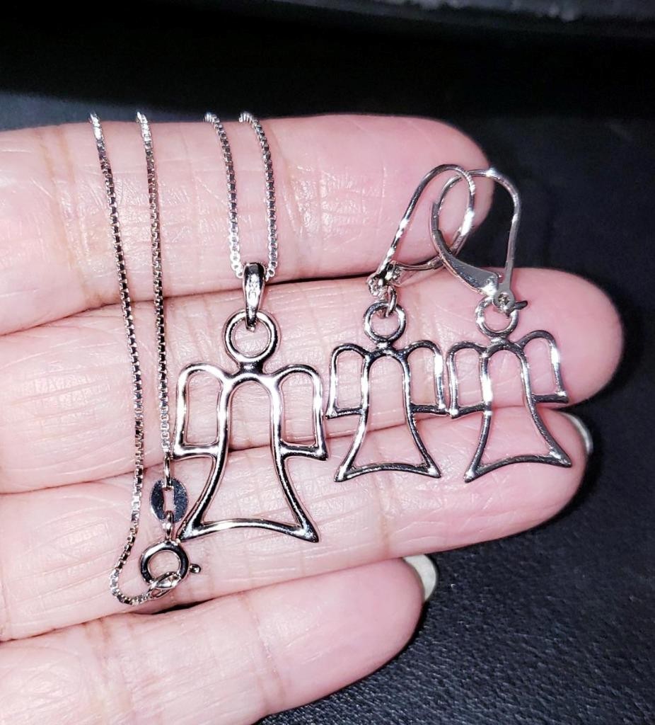 Vintage 925 Sterling Silver Guardian Angel Earring & Necklace Set (7.3 grams)!