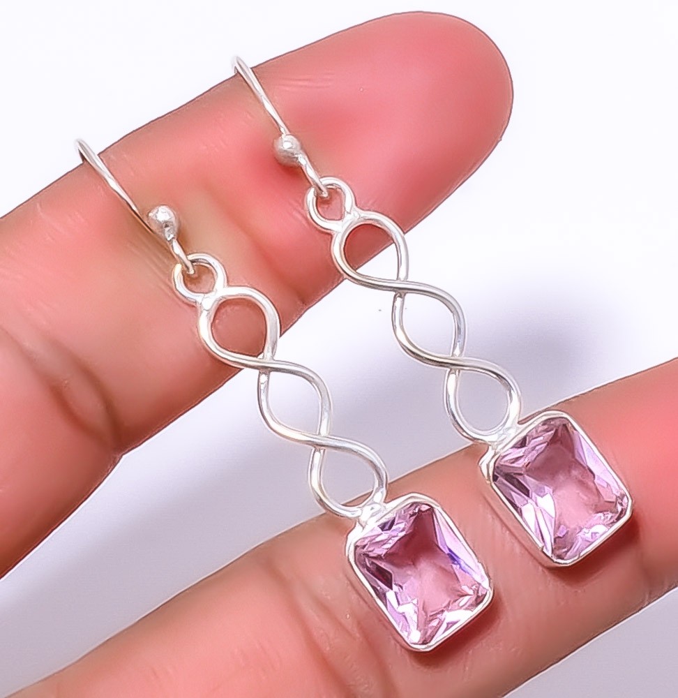 Rose Quartz 925 Silver Plated Spiral Earring 1.79″ T47