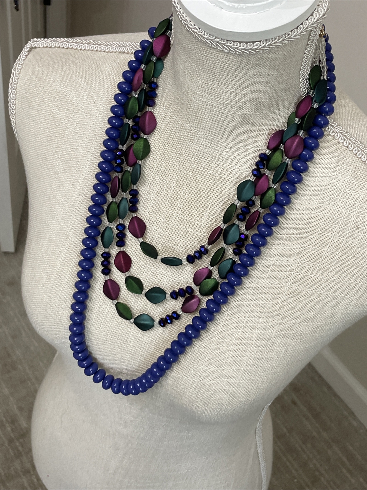 Lot Vintage Bead Necklaces Blue Purple Strands 18” – 28” Peacock Brilliance