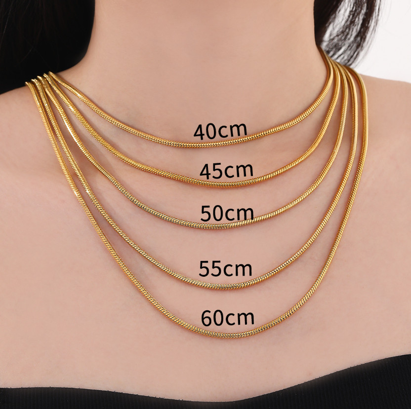 Stainless Steel Silver Gold Black Round Snake Chain Necklace Women Men 16-30”