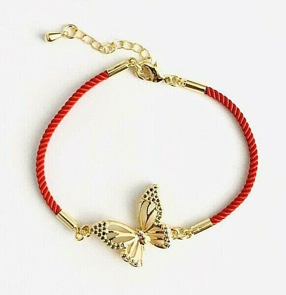 YELLOW STAINLESS STEEL CZ BUTTERFLY BRACELET 7.5”/PULSERA ROJO MARIPOSA – B36