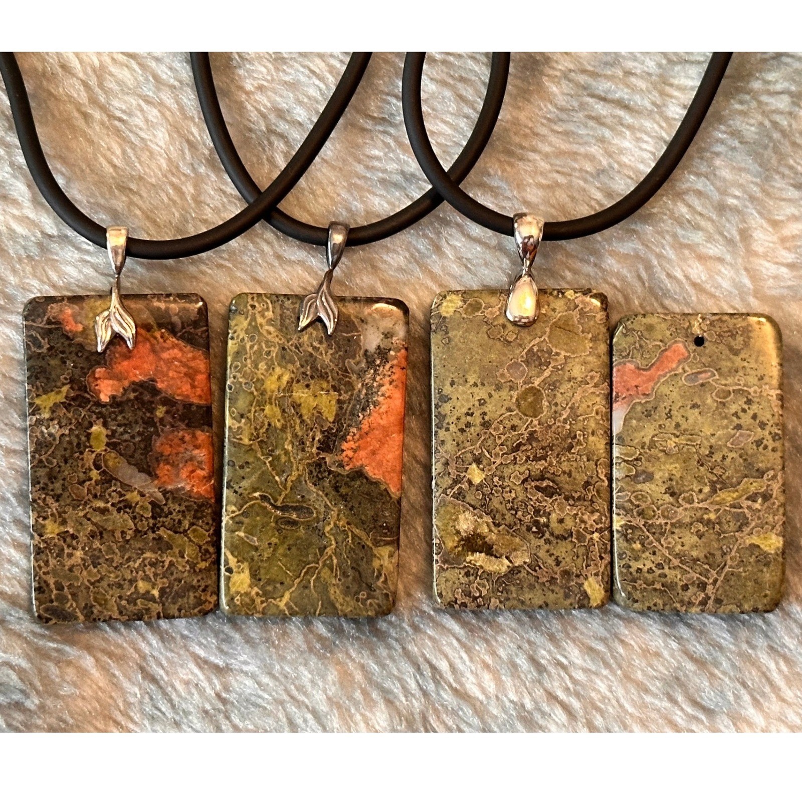 Dragonblood Jasper Pendant Necklace Green Pink Stone Sterling Silver Black Cord
