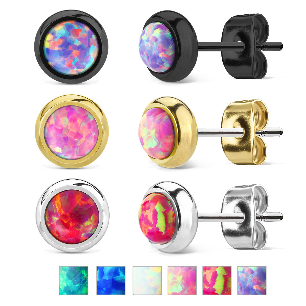 PAIR Bezel Set Opal 316L Surgical Steel Earrings – choose from 18 color combos!