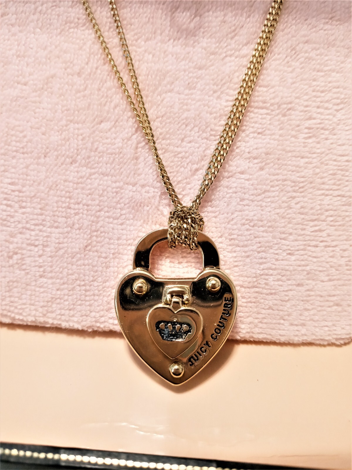 Vintage Juicy Couture Dual Strand Gold Plated Heart Padlock Necklace New in Box