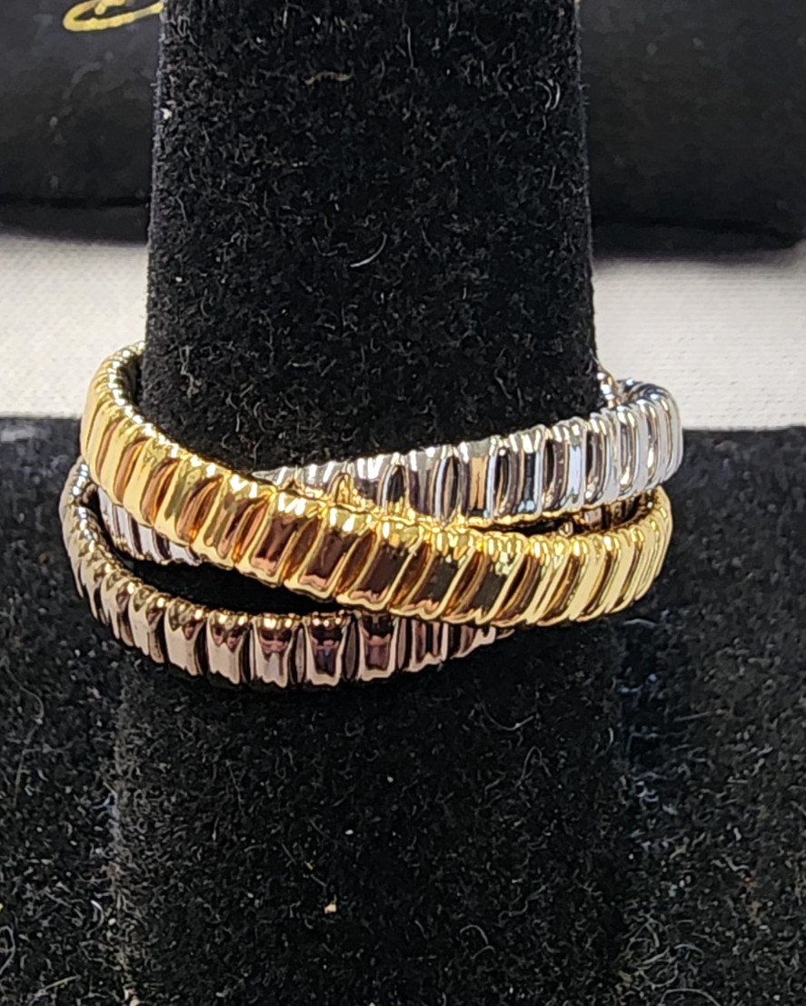 David Markstein Tri Color Bronze Triple Tubogas Rolling Ring sz 9.5