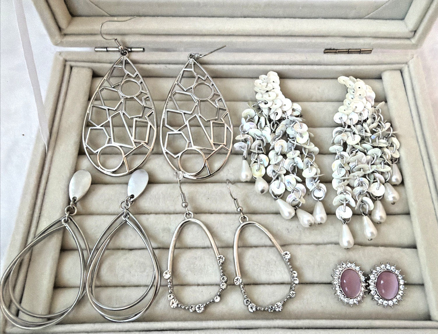 y2k 1990s STATEMENT pink tiger eye dangly openwork iridescent 5PAIR Earrings Lot