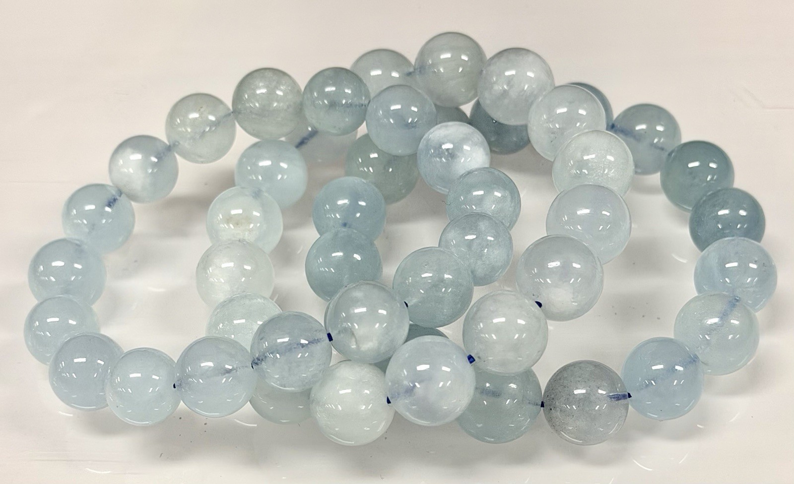 Wholesale 3 Pcs Natural Aquamarine 13-14mm ~8” Crystal Healing Stretch Bracelet