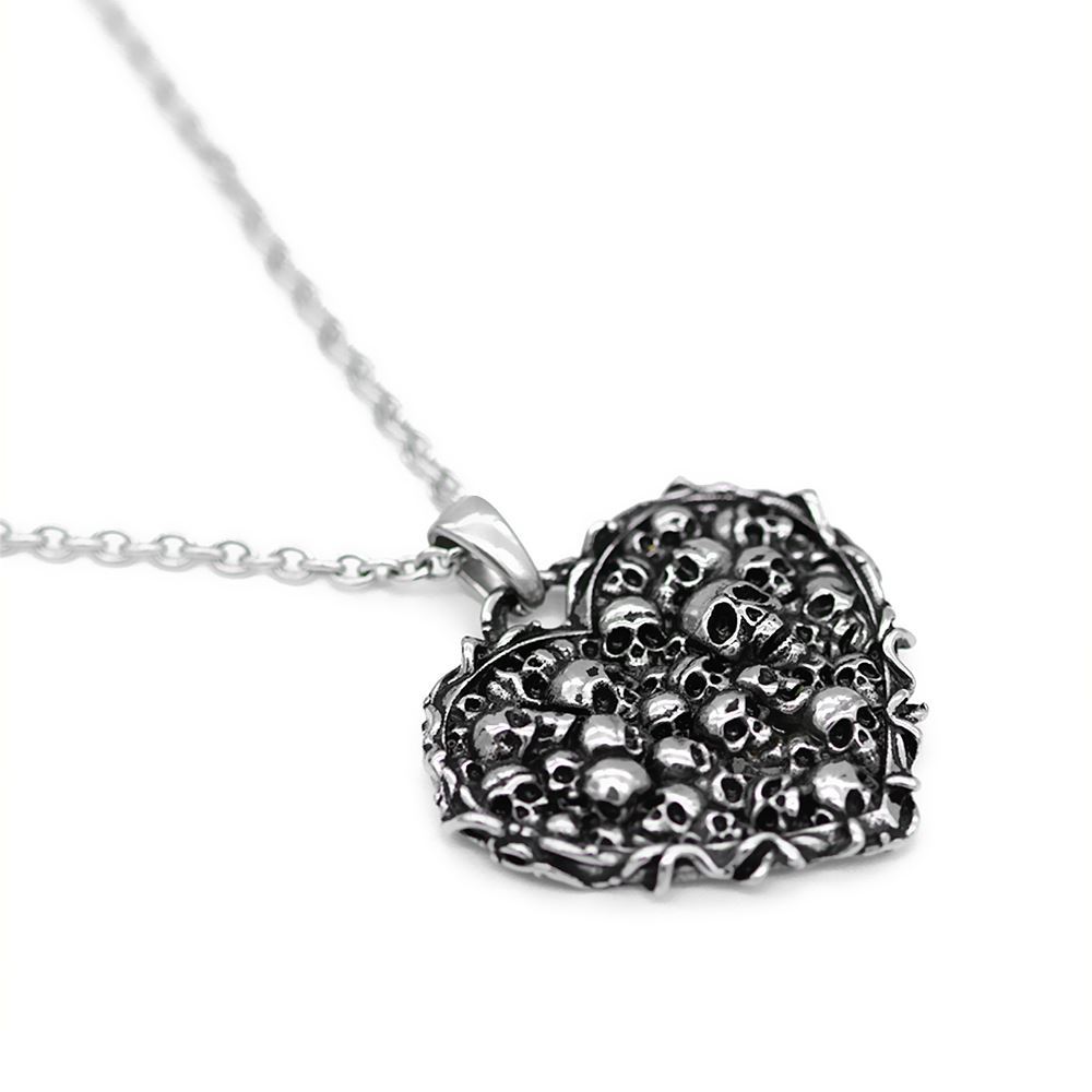 Skulls Heart Pendant Necklace Captivated Souls Stainless Steel Jewelry Controse
