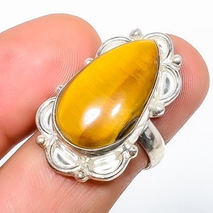 Natural Yellow Tiger Eye – South Africa 925 Silver Plated Ring s.7 TR7508-639