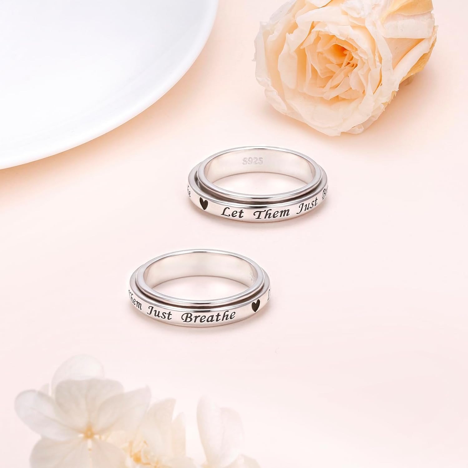 Let Them Spinner Ring 925 Sterling Silver Anxiety Relieve Rings for Women Boredo