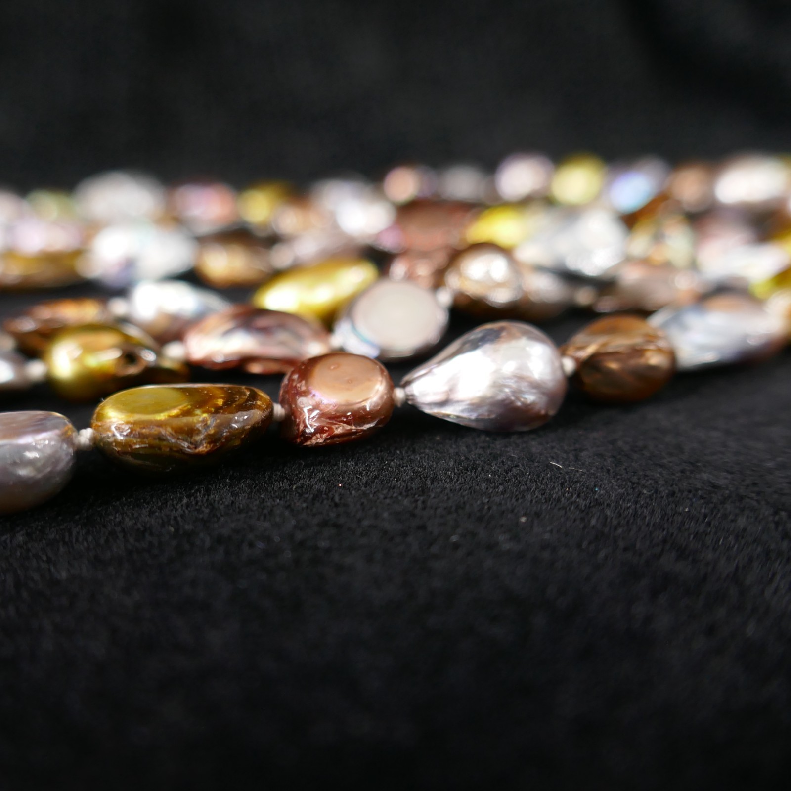 Multi-Colored Imitation Keshi Pearl Strand Necklace Mixed Metallics 60 Inch