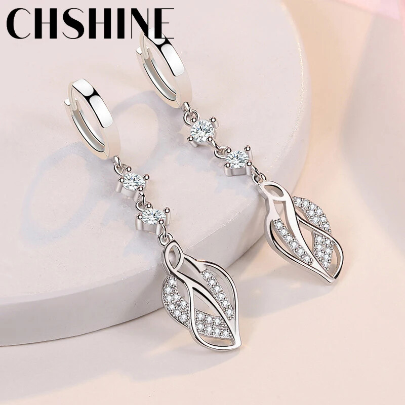 CHSHINE 925 Sterling Silver Leaf Angel’s Wing Earrings for Women Fashion Jewelry