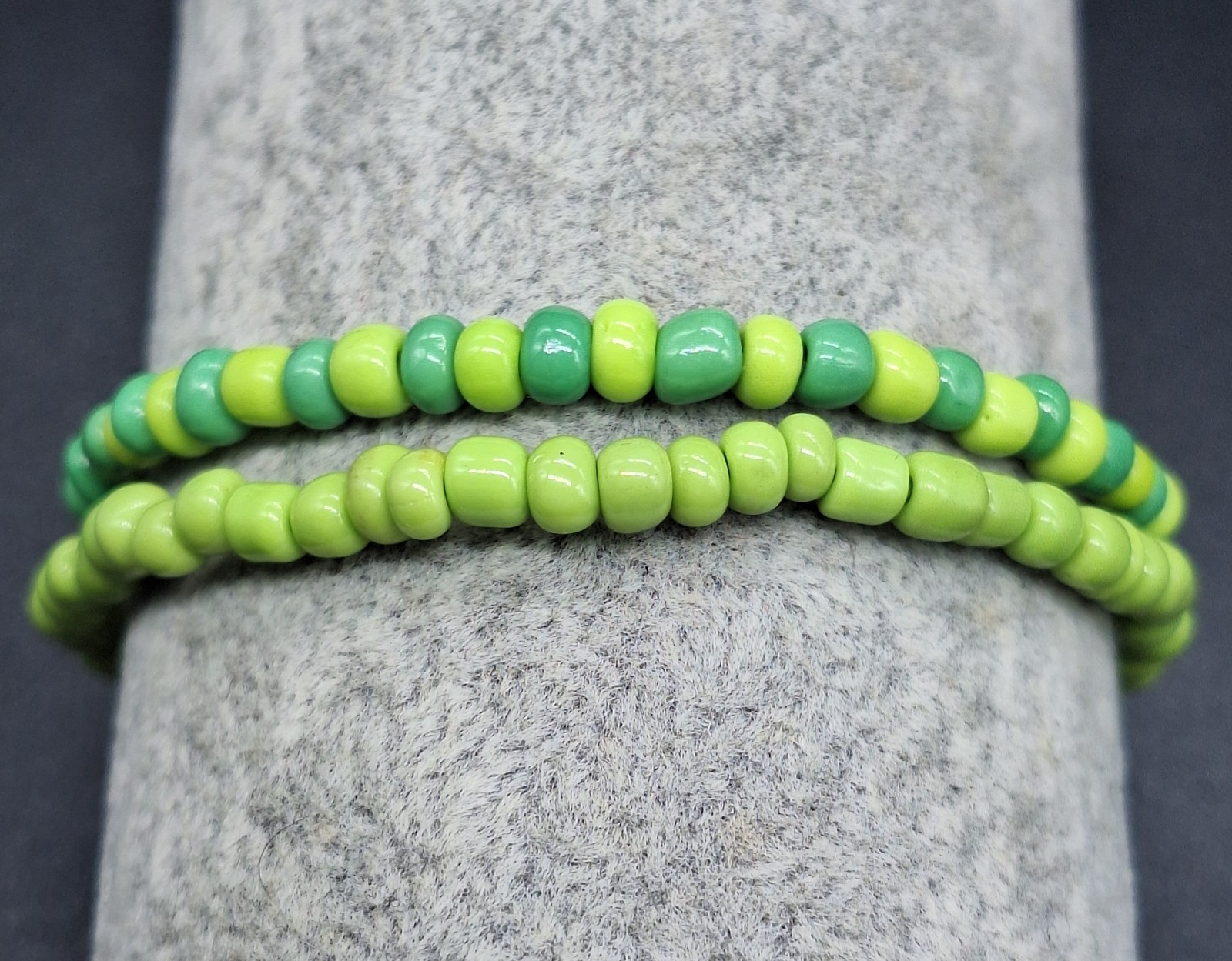 Set of Two Green Handmade Bracelet w Seed Beads