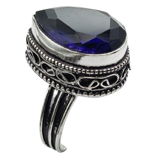 Blue Tanzanite Hydro Gemstone Antique Silver Plated Ring US Size-8.5 A1354