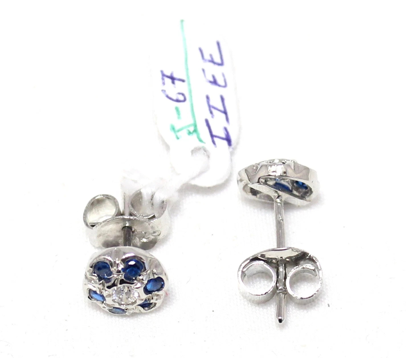 Stud Earrings 925 Sterling Silver Blue Hydro & Zircon Handmade Gift