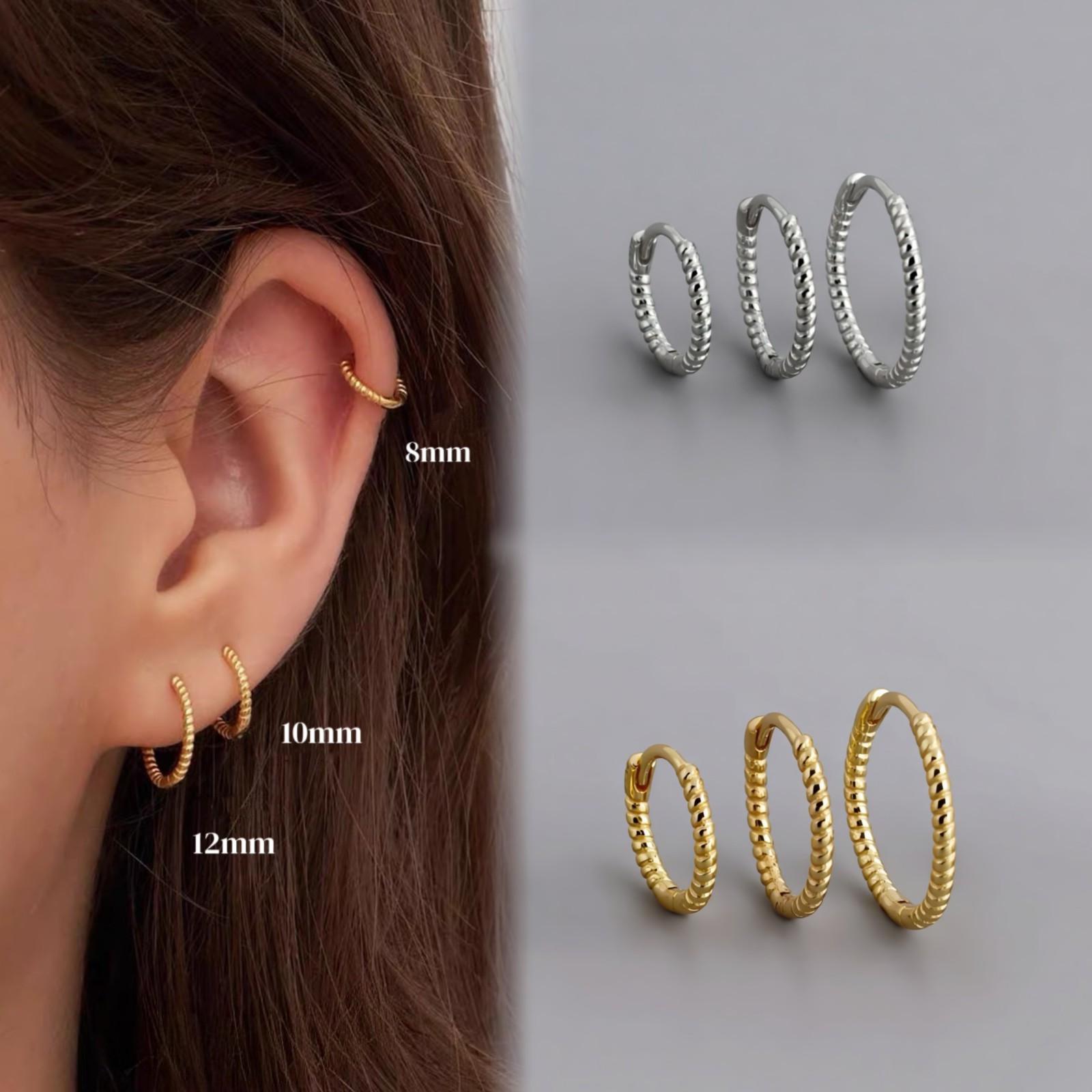 Surgical Steel Silver Gold Small Round Twisted Huggie Hoop Earrings For Women