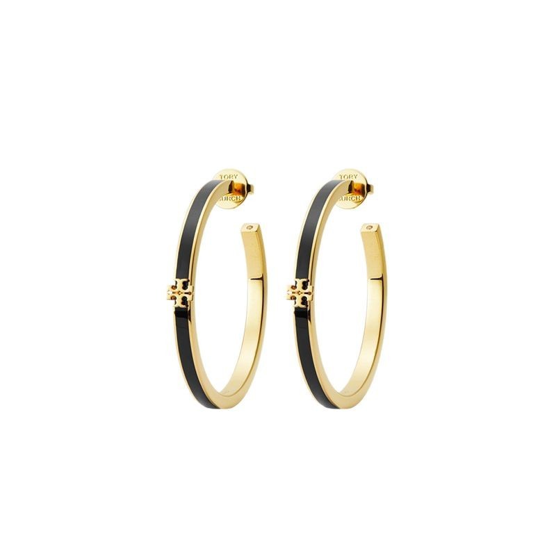 ⚫️✨ Tory Burch Hoop Earrings | Black & Gold