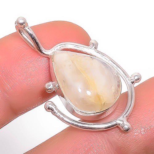 Natural Golden Rutilated Quartz – Bahia 925 Silver Plated Pendant 1.37″ P1-64