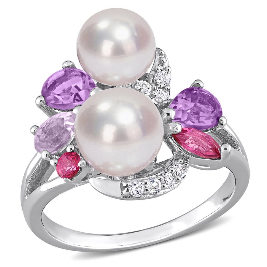 AMOUR 8-8.5mm Freshwater Cultured Pearl and Diamond Accent Heart Ring In