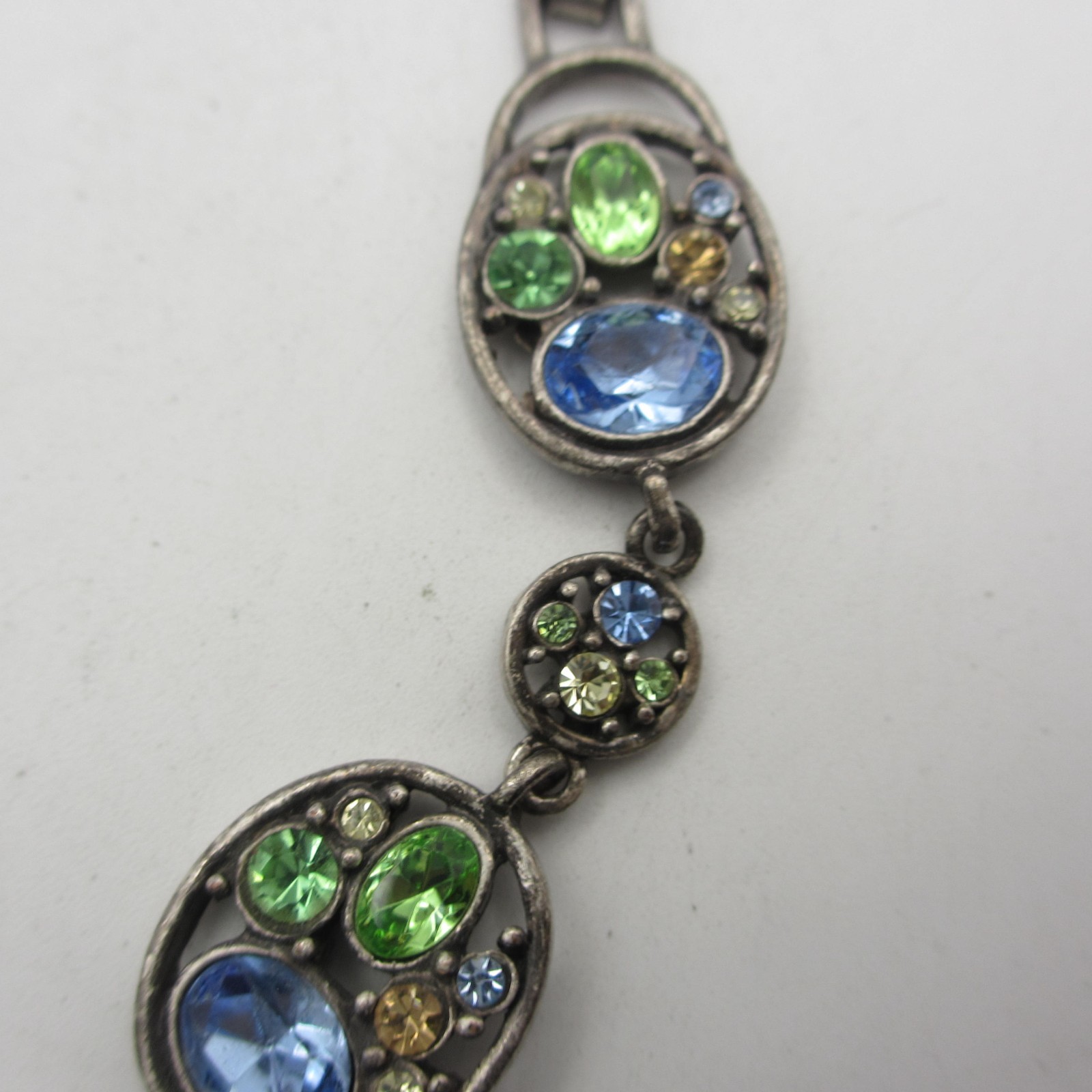 Lia Sophia Bracelet Rhinestone Crystal Blue Green Silver Tone