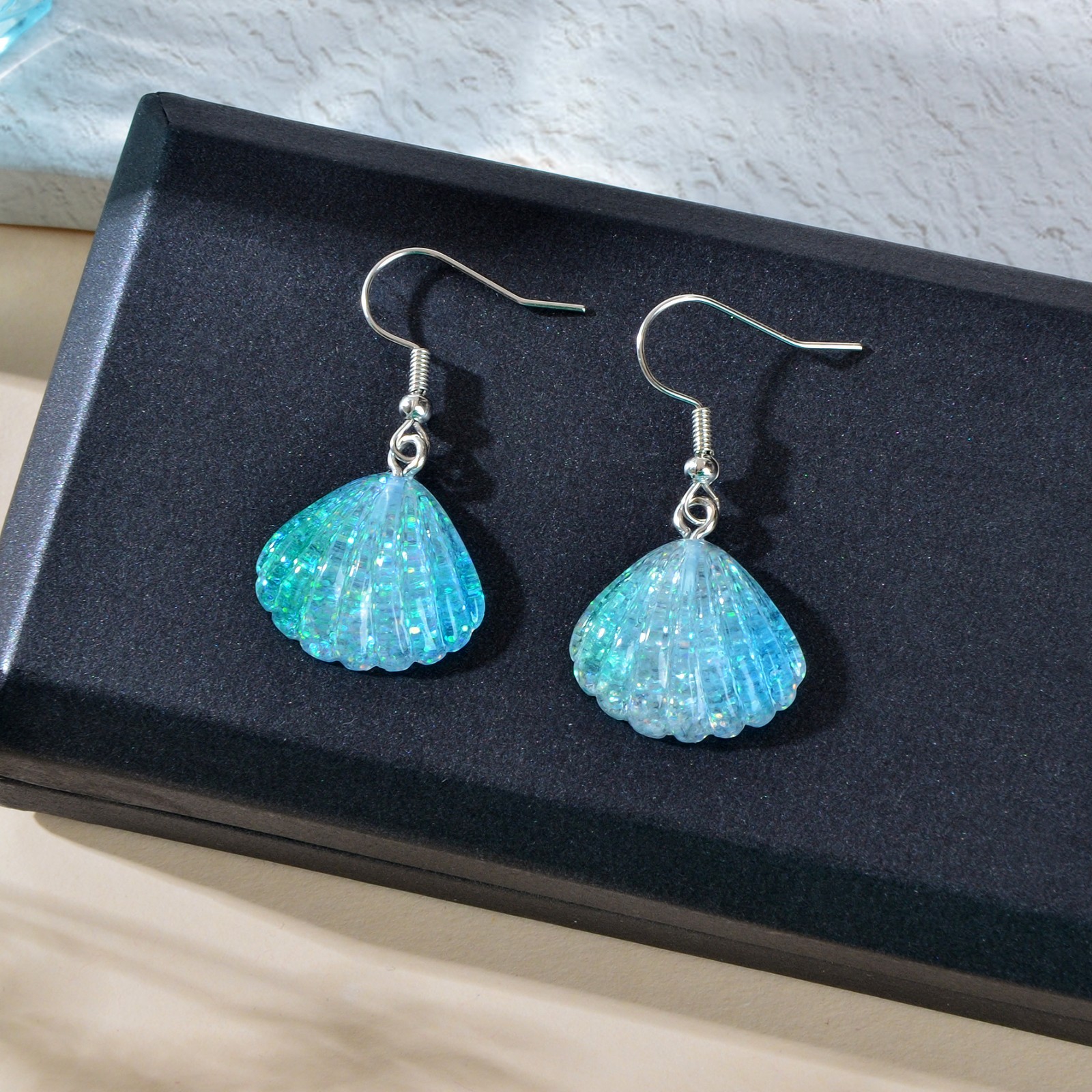 Fairy Blue Acrylic Shell Shape Dangle Earrings Boho Summer Beach Holiday Jewelry