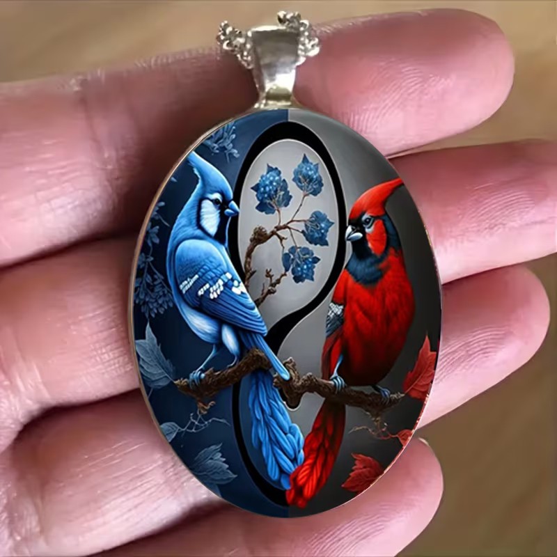 Bird Love Oval Jewelry Vintage-Silvery Nature Animal Pendant Necklace