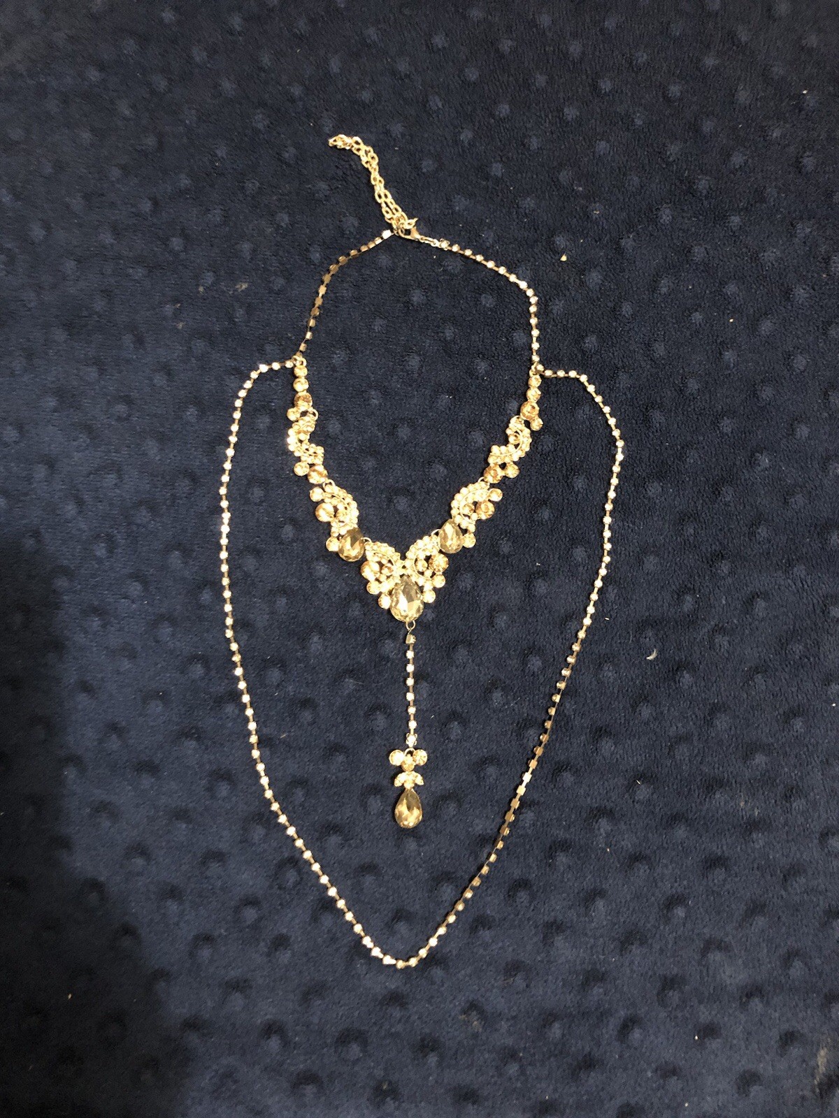 Vintage Necklace-Gold Tone Champagne Stones-Adjustable Chocker A#1