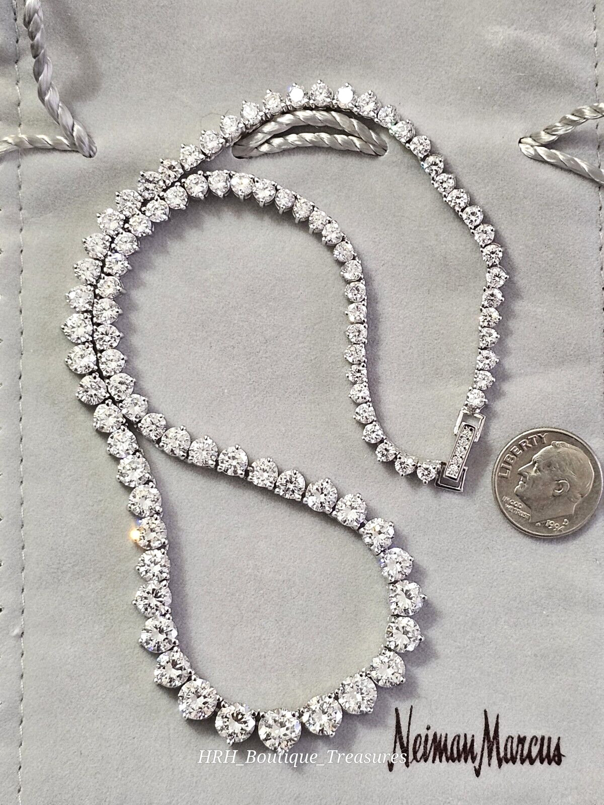 Vintage Neiman Marcus CZ Tennis Necklace 925 Sterling Rhodium Plated 16” New