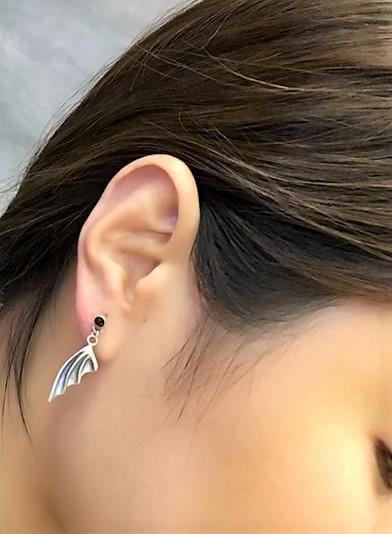 Handmade Black Crystal 925 Sterling Silver Bat Wing Drop Earrings Unique Gothic