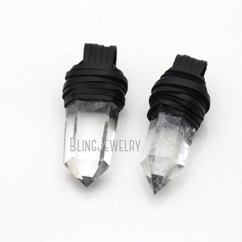 Leather Wrapp Rechargeable Light Up Led Crystal Quartz Point Witch Pendant Goth