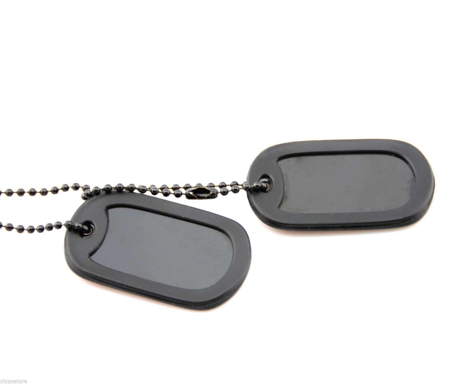 Blank Black Tactical Military Spec Army ID Dog Tag Set w/Ball Chains & Silencers