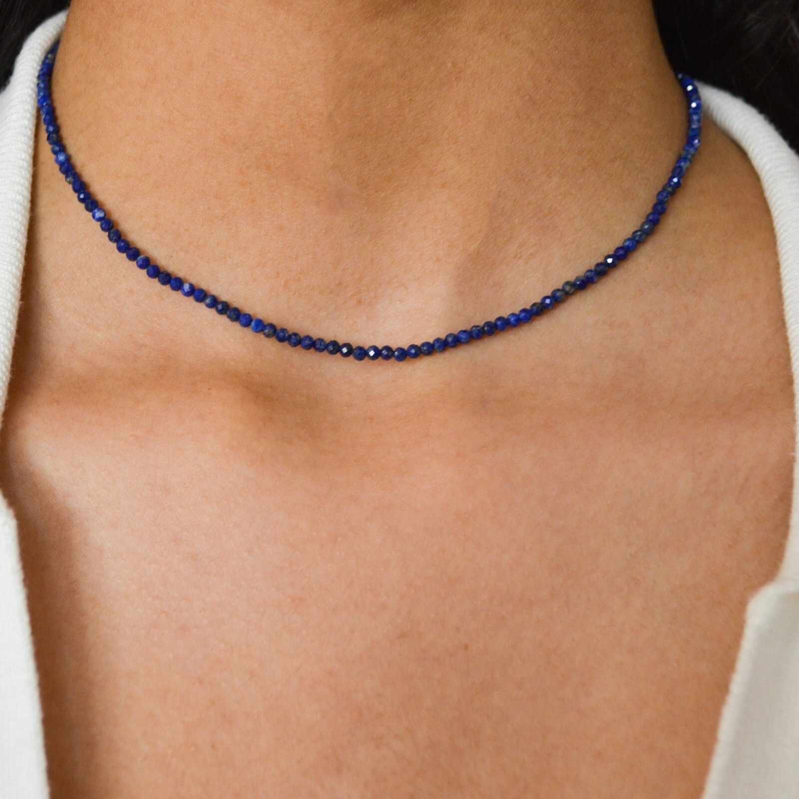 Lapis Lazuli Beads Choker Natural Blue Gemstone Crystal Dainty Necklace Gifts