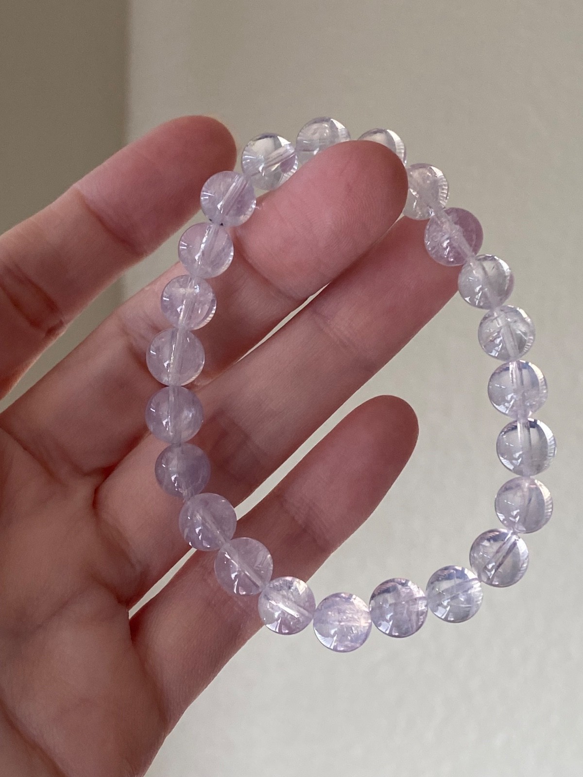 Natural Lavender Moon Quartz Beaded 8.7mm Crystal Bracelet 7 Inch Stretch Fit