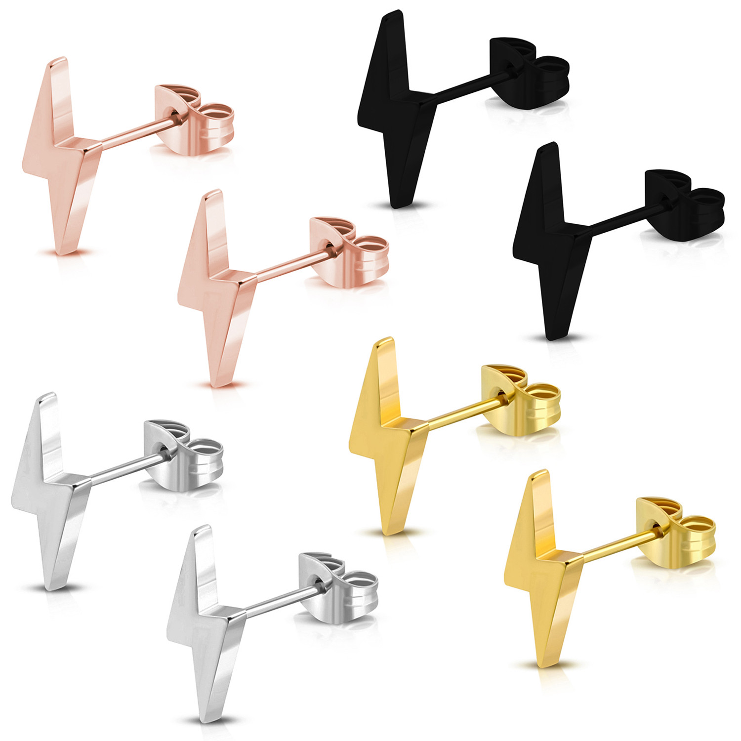 Stainless Steel Lightning Bolt Flash Thunder Button Stud Post Piercing Earrings