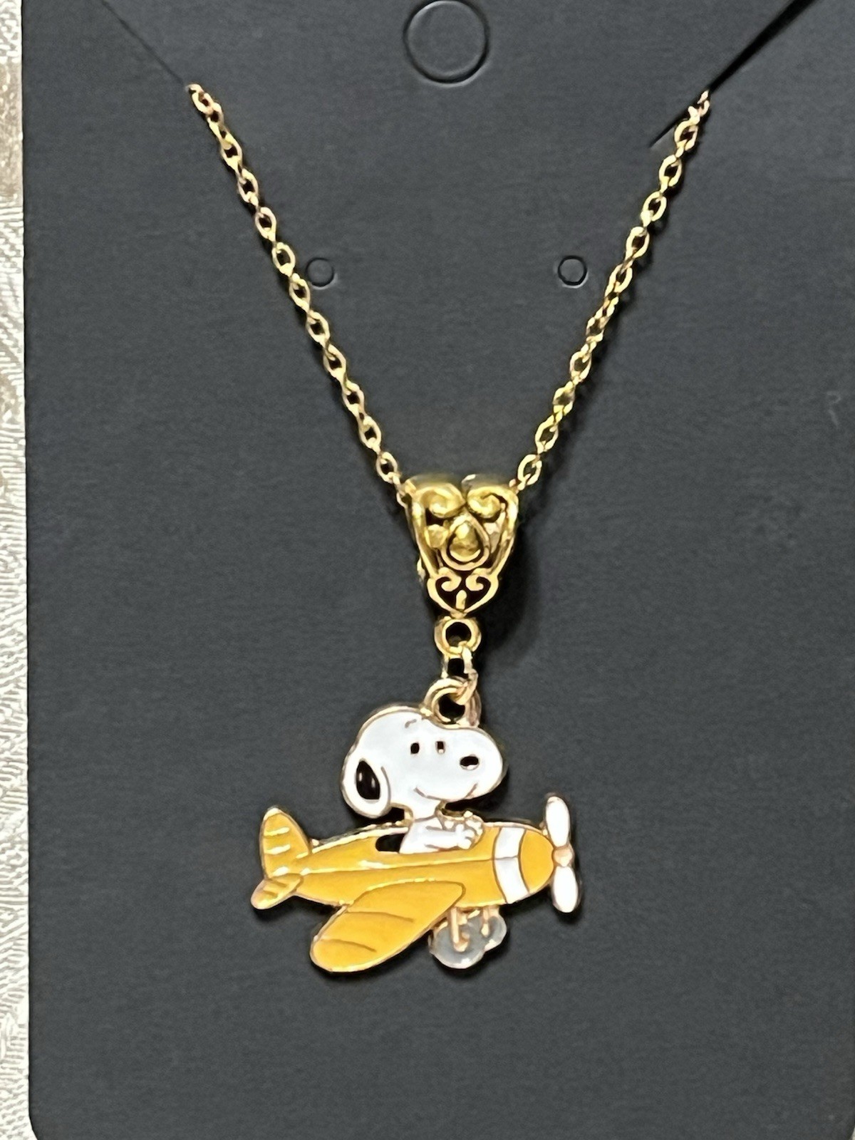 Snoopy Flying Airplane Gold Enamel Charm Pendant Fashion Fun Boho Gold Necklace