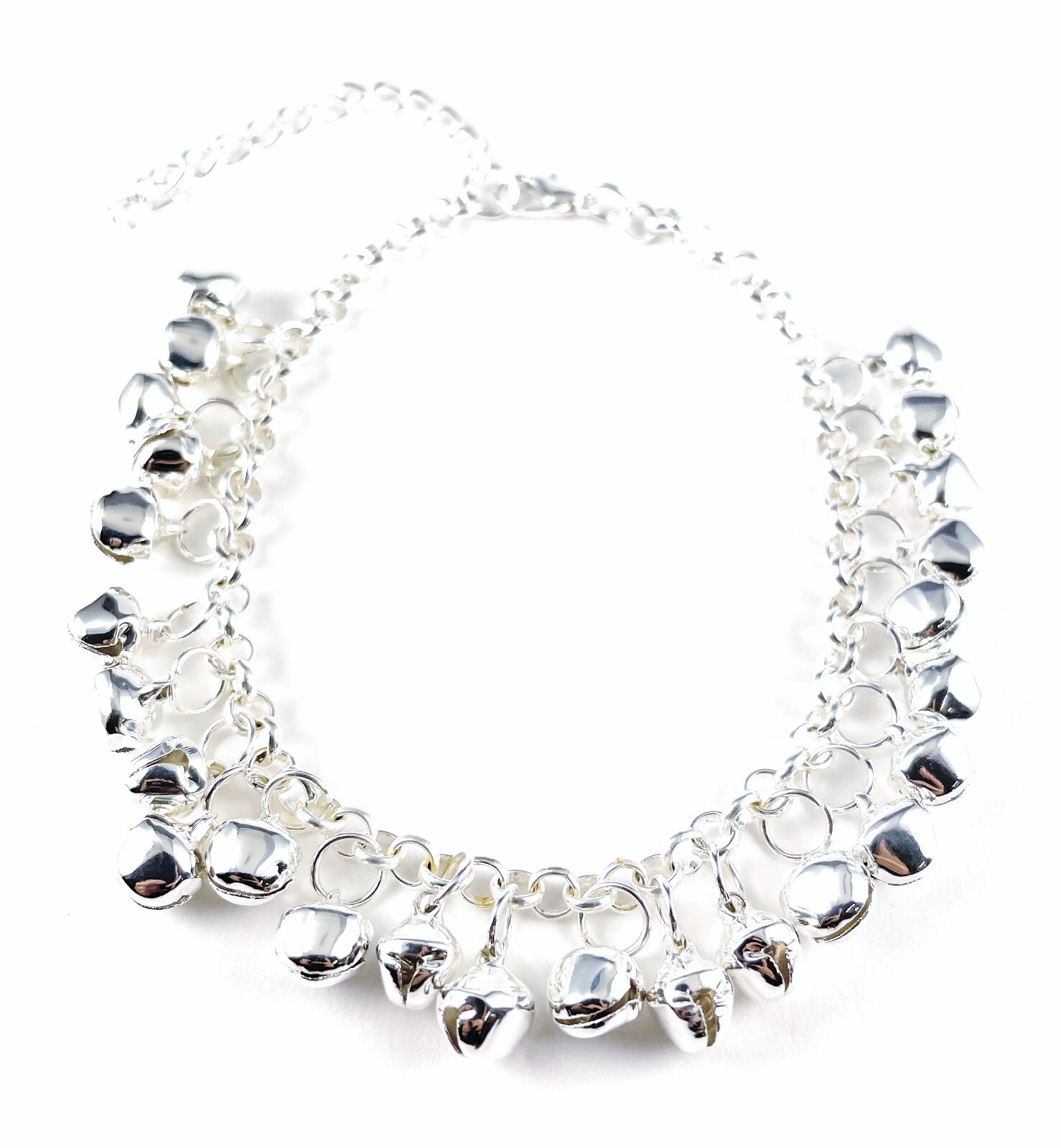 silver jingle bells adjustable anklet ankle bracelet belly dancer 8-10″ long