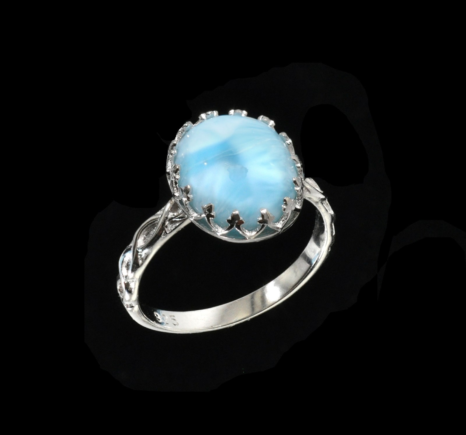 larimar 100% Natural Blue Dominican Gem 925 Sterling Silver Ring Select Size.