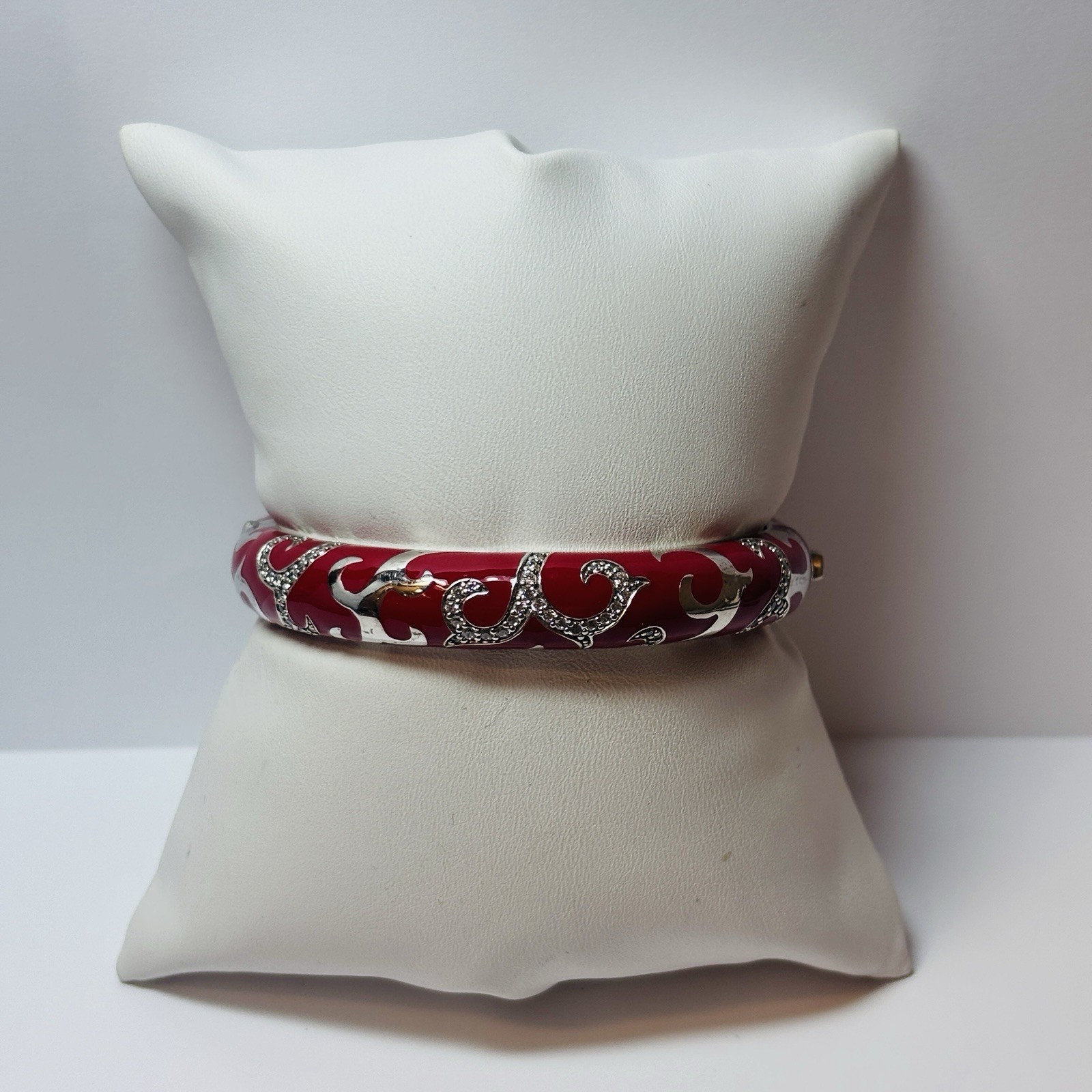 Belle Etoile Sterling 925 Silver Red Enamel Royale CZ Bangle Bracelet 7 in-1.3