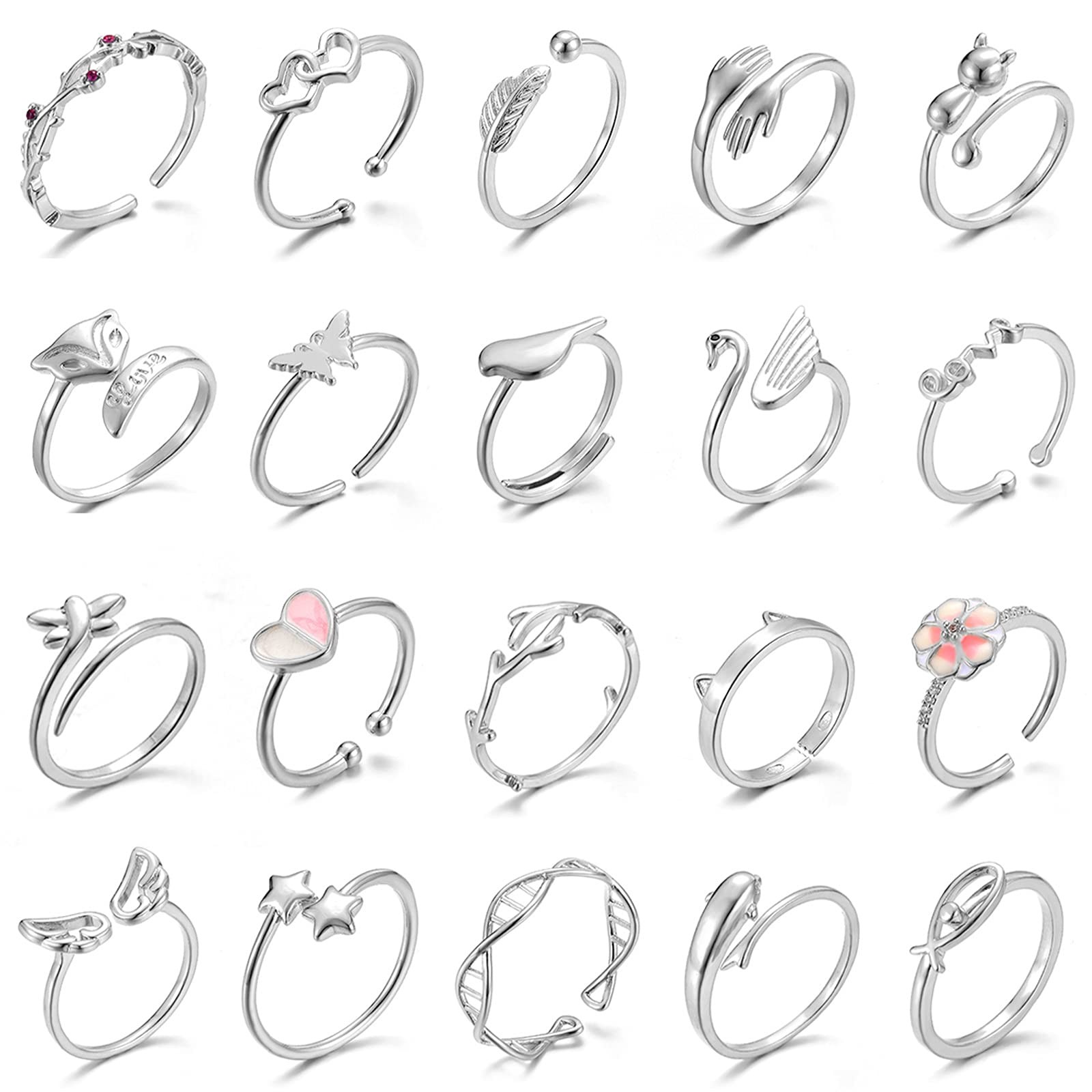 20 Pcs Adjustable Rings Set for – Finger Rings Pack Stackable Rings for Teens…