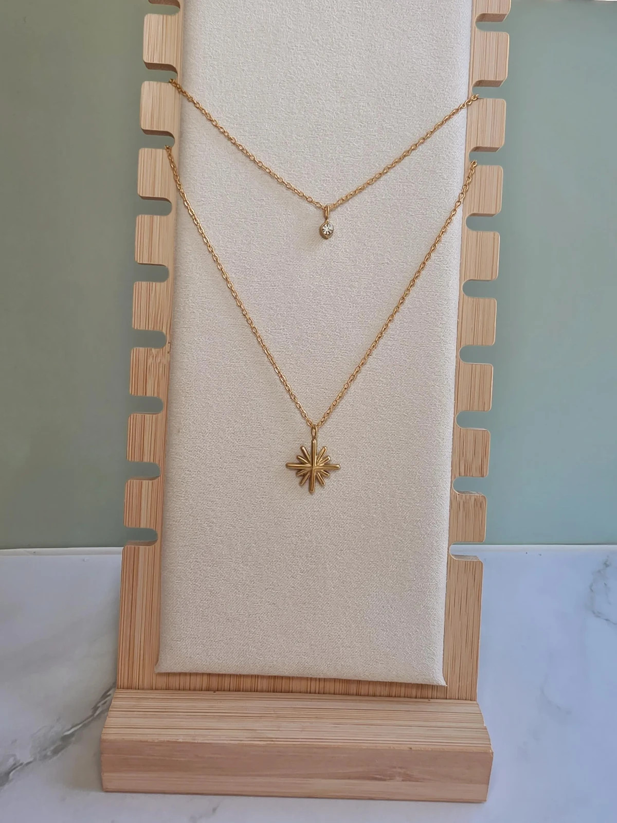 North Star Necklace 18K Gold Plated Non Tarnish Layered Opal Pendant Jewelry