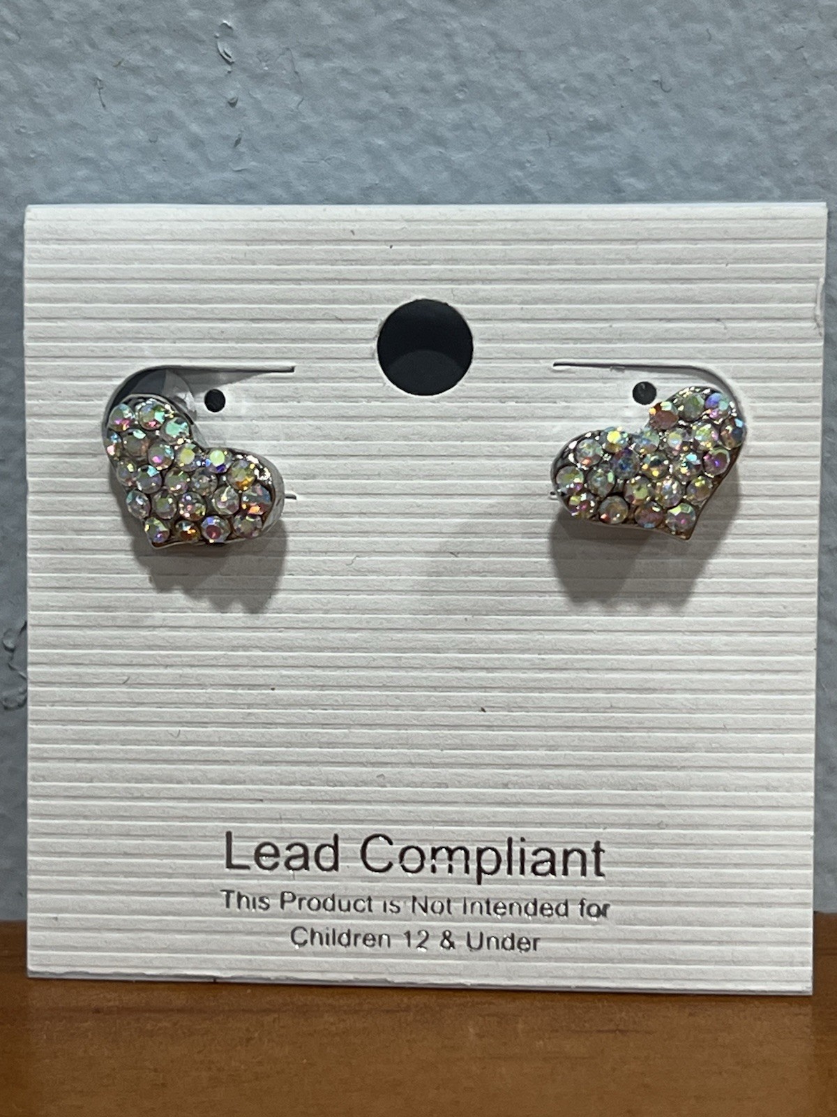 Heart Silver Tone Rhinestone Stud Earrings Lead Compliant Love BRAND NEW