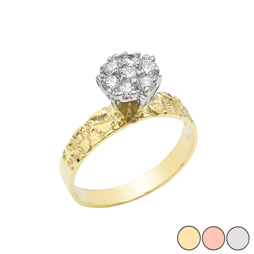 Popcorn Nugget 7mm .25cts Solitaire Ring in Gold (Yellow/Rose/White)