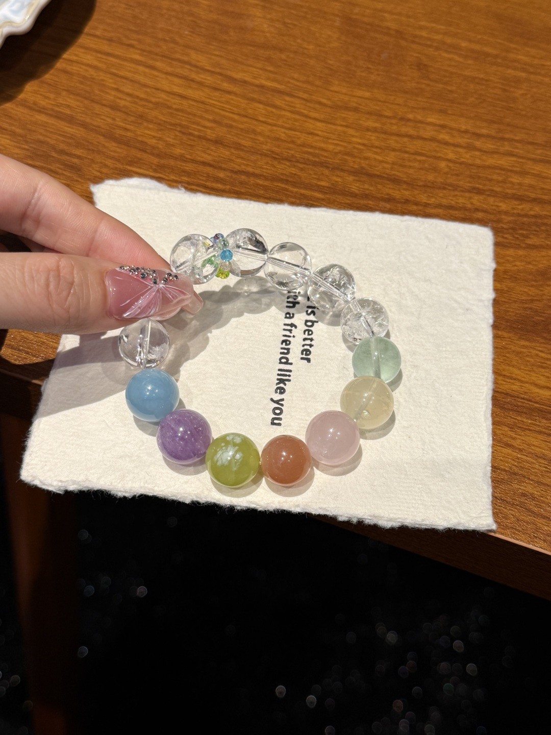 14mm Natural Rainbow multi-gemstone crystal, aquamarine, white crystal bracelet