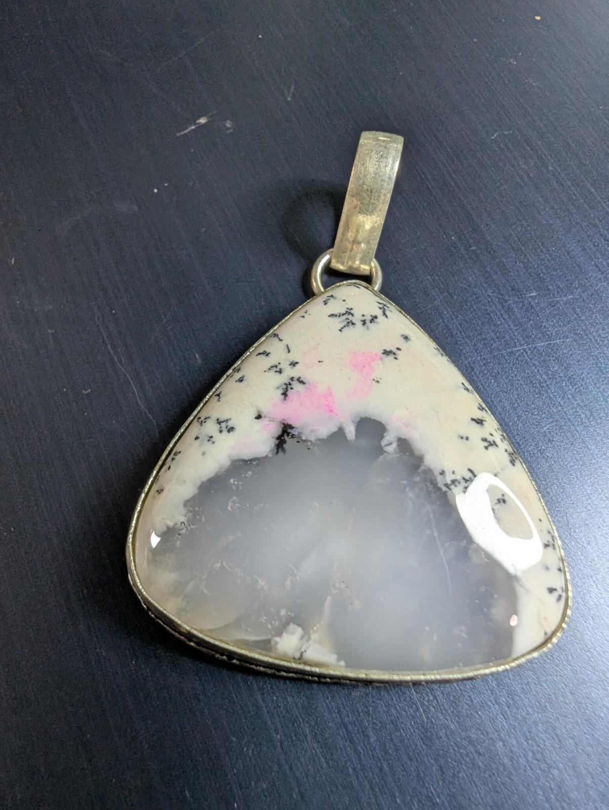 Dendrite Opal 33mm silver plated pendant 2.19″ long DAD1069